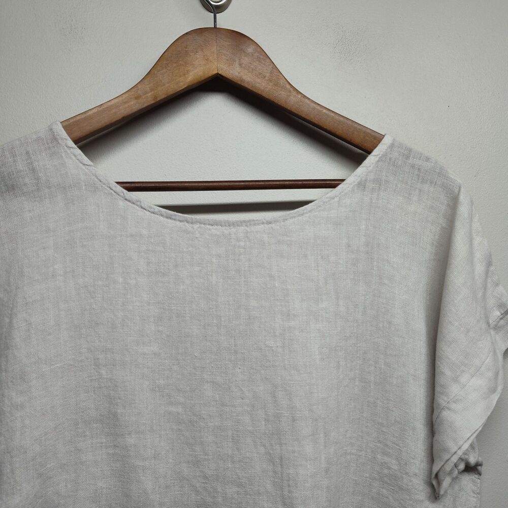 Terzo Millennio Linen Top Women Size M Cream Short Sleeve Bohemian Casual Italy - Picture 2 of 7
